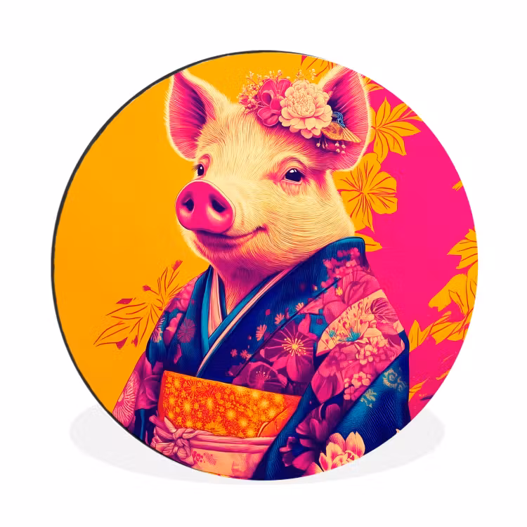 Wandcirkel - Aluminium - Varken - Bloemkroon - Kimono - Abstract — 1