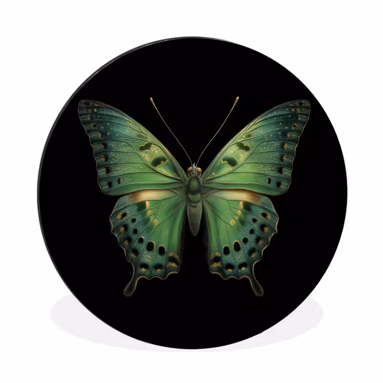 Wandcirkel - Aluminium - Vlinder - Groen - Diepte — 1