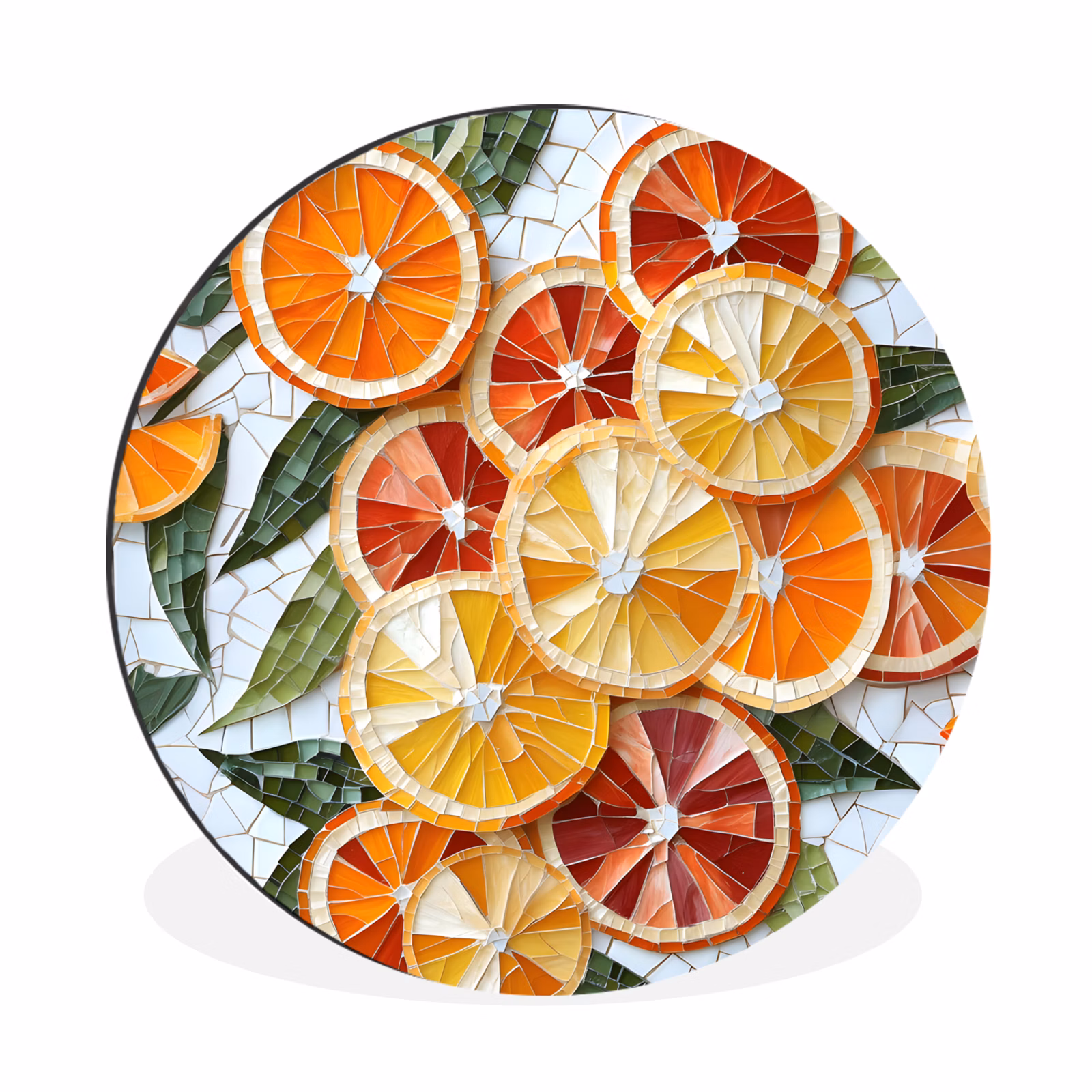 Wandcirkel - Aluminium - Schijfjes - Fruit - Oranje - Mozaïek — 1