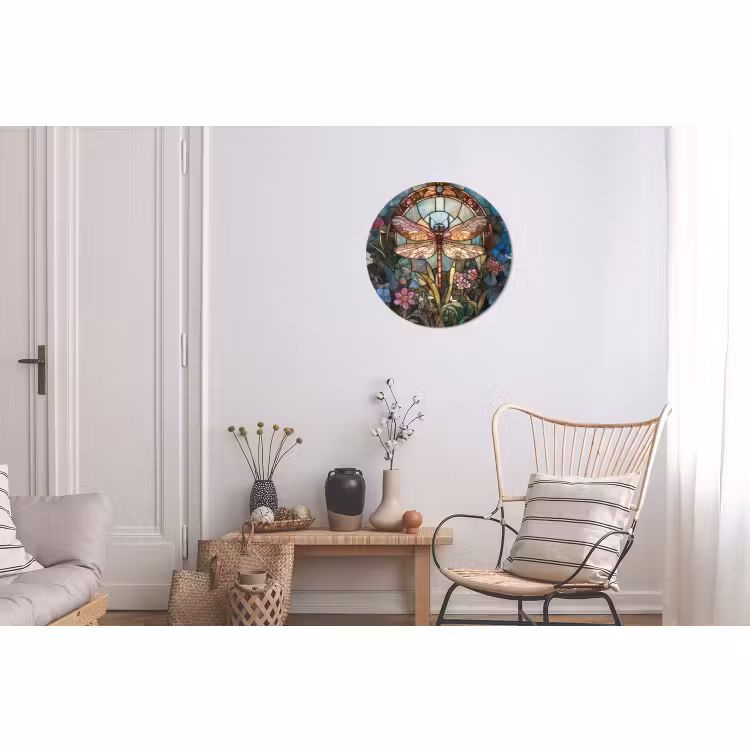 Wandcirkel - Aluminium - Libelle - Mozaïek - Bloemen - Kleurrijk — 2