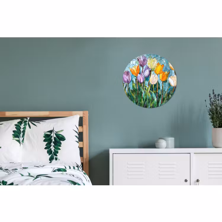 Wandcirkel - Aluminium - Mozaïek - Veld - Tulpen - Kleurrijk — 4