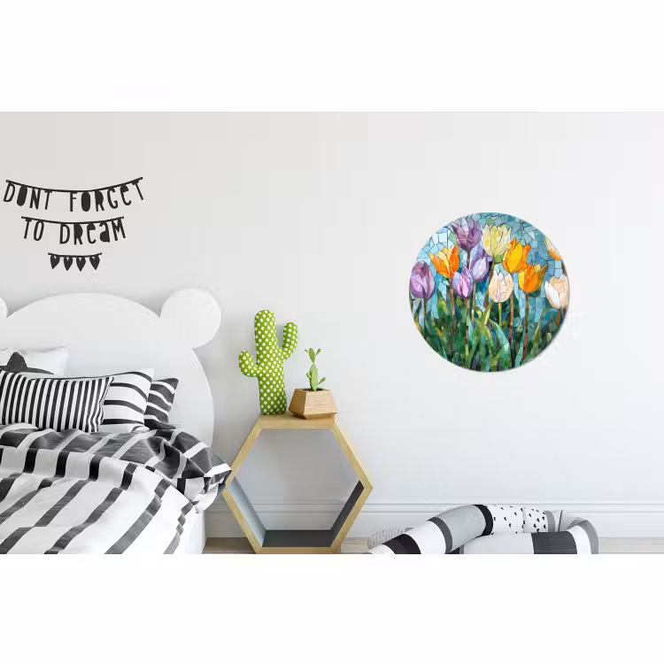 Wandcirkel - Aluminium - Mozaïek - Veld - Tulpen - Kleurrijk — 5