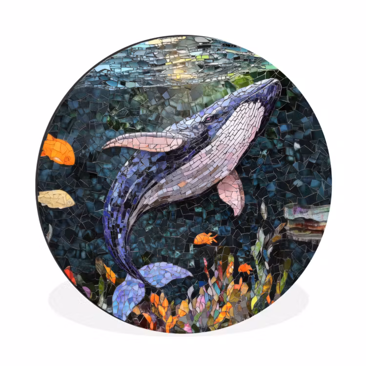 Wandcirkel - Aluminium - Mozaïek - Walvis - Koraal - Water — 1