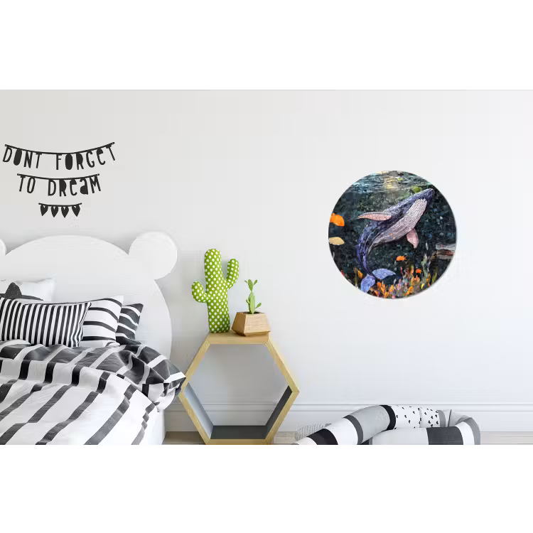 Wandcirkel - Aluminium - Mozaïek - Walvis - Koraal - Water — 5