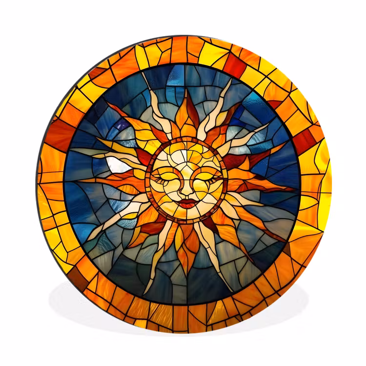 Wandcirkel - Aluminium - Mozaïek - Zon - Geel - Cirkel — 1