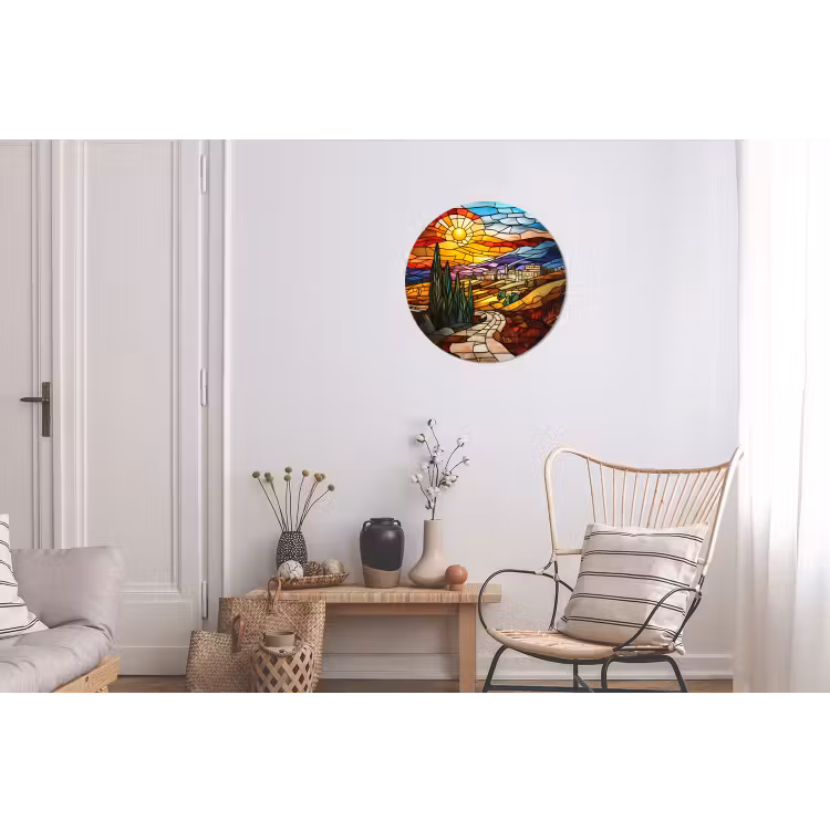 Wandcirkel - Aluminium - Mozaïek - Zon - Landschap - Dorp — 2