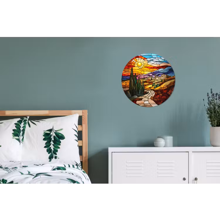 Wandcirkel - Aluminium - Mozaïek - Zon - Landschap - Dorp — 4
