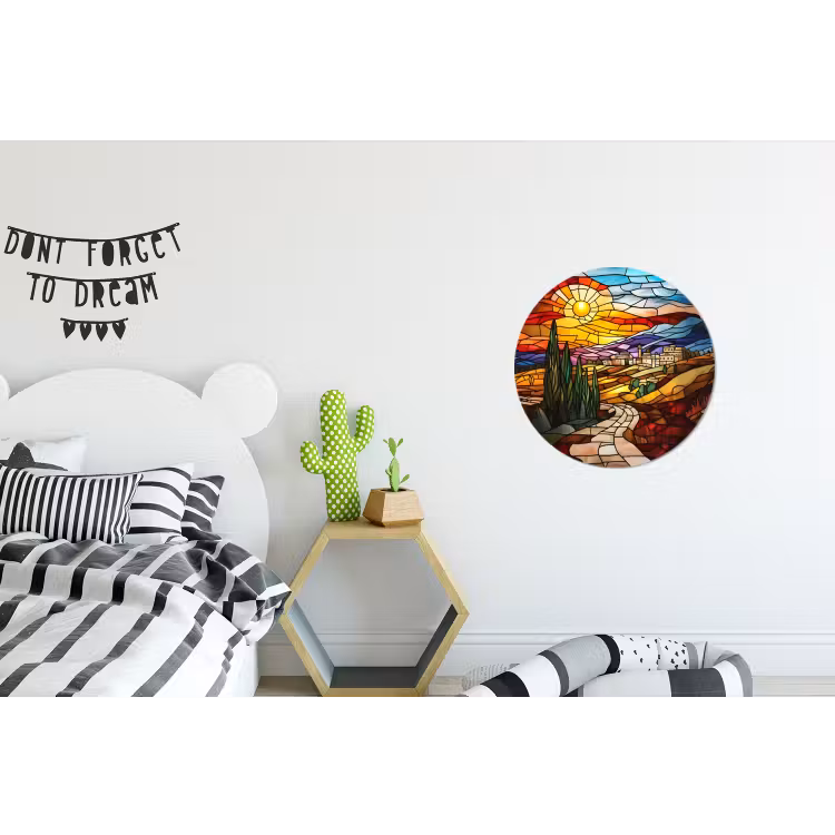 Wandcirkel - Aluminium - Mozaïek - Zon - Landschap - Dorp — 5
