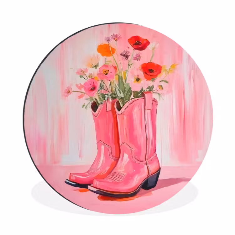 Wandcirkel - Aluminium - Roze - Bloemen - Cowboy — 1