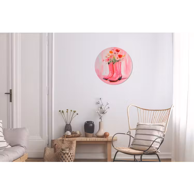 Wandcirkel - Aluminium - Roze - Bloemen - Cowboy — 2