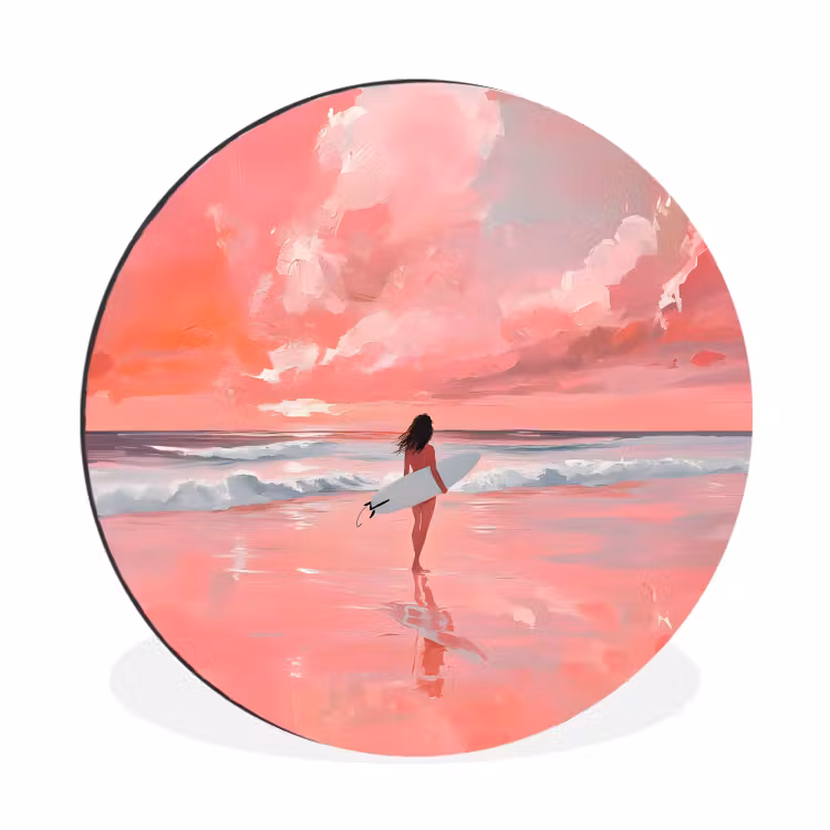 Wandcirkel - Aluminium - Roze - Surfen - Zee — 1