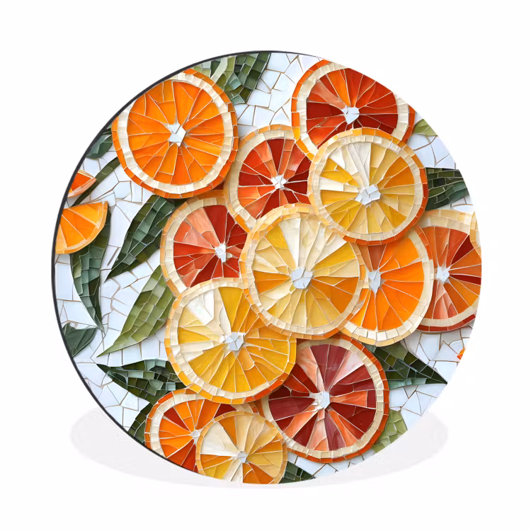 Wandcirkel - Aluminium - Schijfjes - Fruit - Oranje - Mozaïek — 1