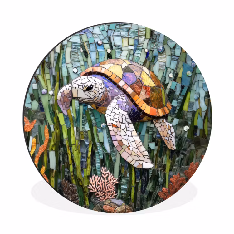 Wandcirkel - Aluminium - Schildpad - Zeewier - Mozaïek — 1