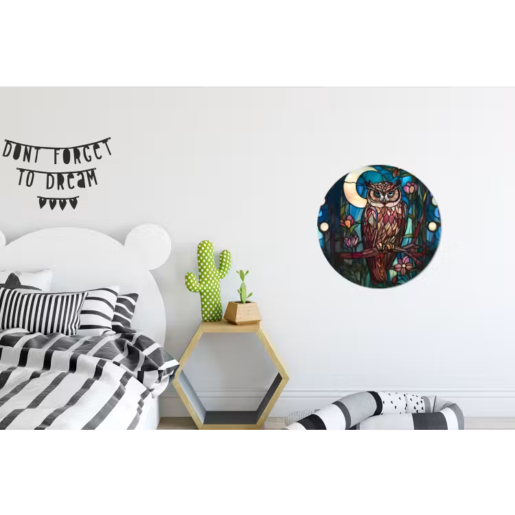 Wandcirkel - Aluminium - Uil - Mozaïek - Maan - Nacht — 5