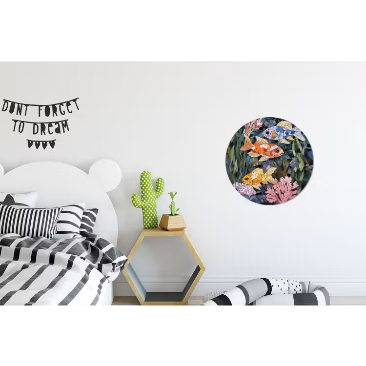 Wandcirkel - Aluminium - Vissen - Koraal - Zee - Mozaïek — 5
