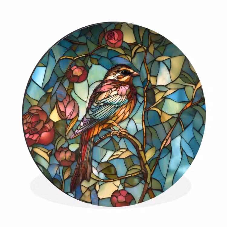 Wandcirkel - Aluminium - Vogel - Tak - Rozen - Mozaïek — 1