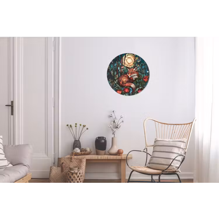 Wandcirkel - Aluminium - Vos - Mozaïek - Bos - Maan — 2