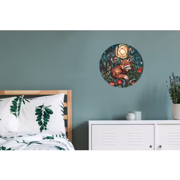 Wandcirkel - Aluminium - Vos - Mozaïek - Bos - Maan — 4