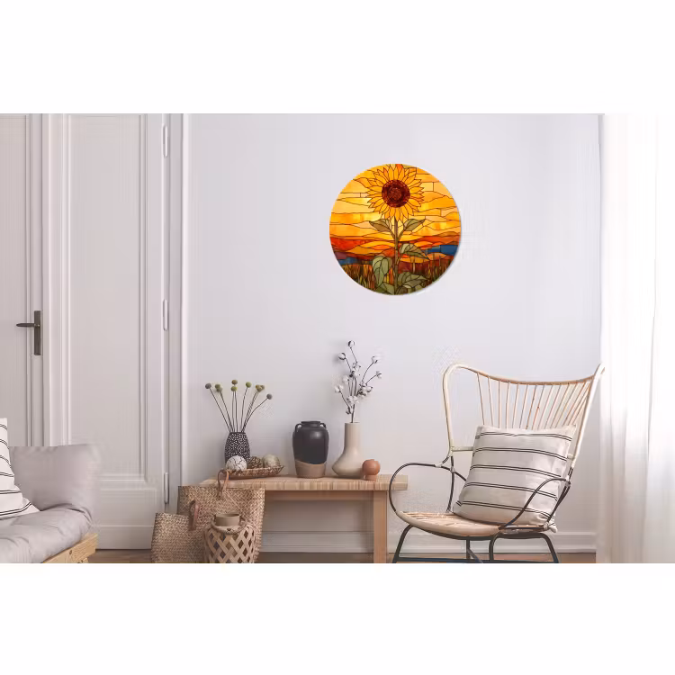 Wandcirkel - Aluminium - Zonnebloem - Mozaïek - Zonsondergang - Geel — 2