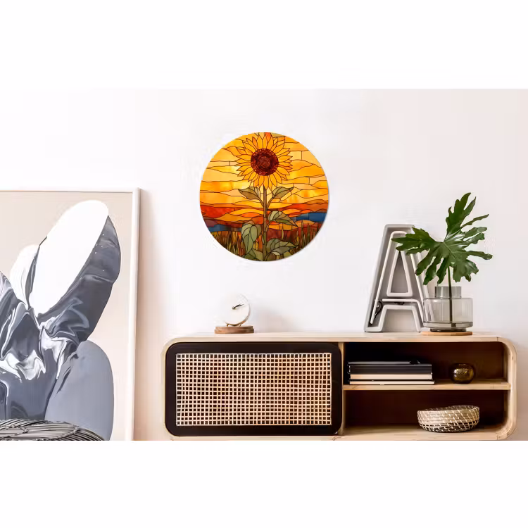 Wandcirkel - Aluminium - Zonnebloem - Mozaïek - Zonsondergang - Geel — 3
