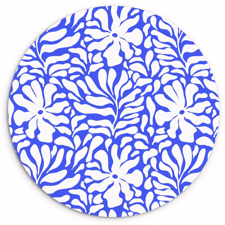 Wandcirkel - Glas - Blauw - Bloemen - Wit — 1
