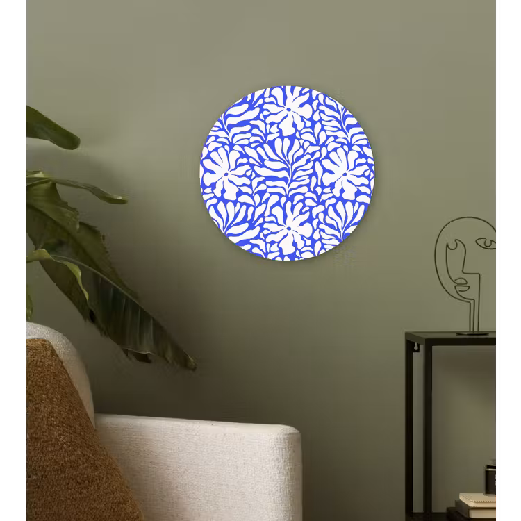 Wandcirkel - Glas - Blauw - Bloemen - Wit — 3