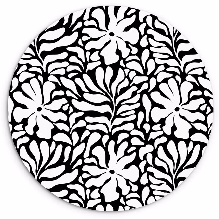 Wandcirkel - Glas - Bloemen - Patroon - Zwart - Wit — 1
