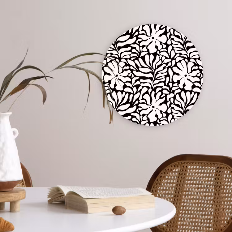 Wandcirkel - Glas - Bloemen - Patroon - Zwart - Wit — 4