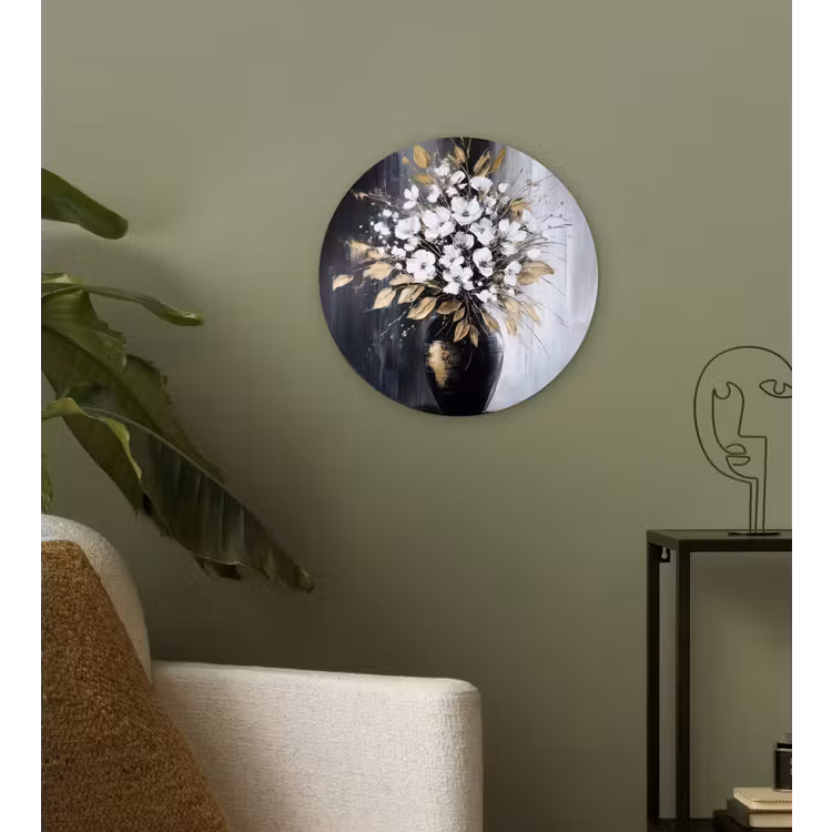 Wandcirkel - Glas - Bloemen - Wit - Vaas - Abstract — 3