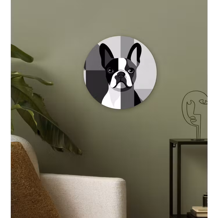 Wandcirkel - Glas - Buldog - Zwart - Abstract - Vlakken — 3