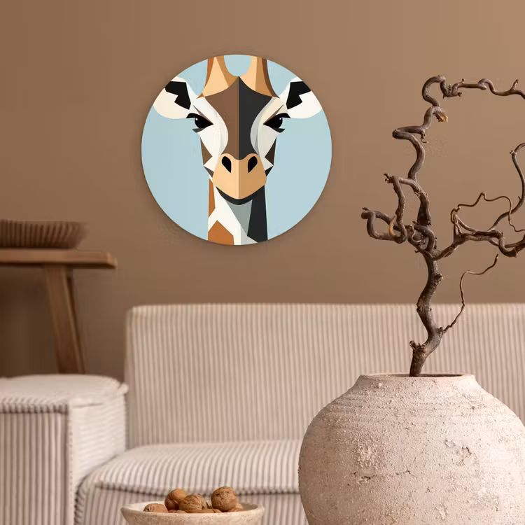 Wandcirkel - Glas - Giraffe - Illustratie - Bruin - Minimalistisch — 2
