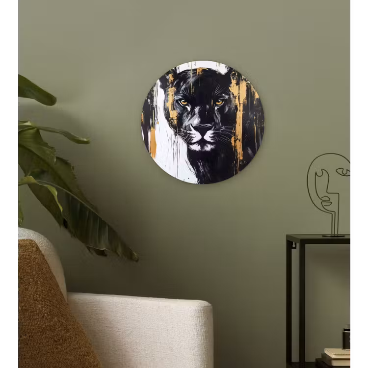 Wandcirkel - Glas - Panter - Zwart - Abstract - Verfstreken — 3