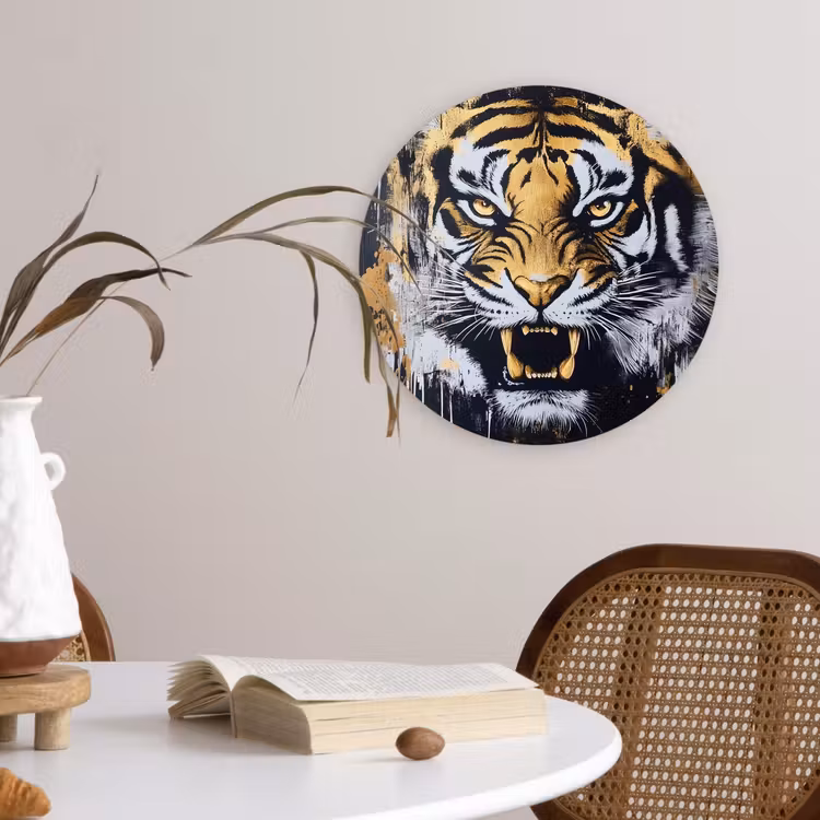 Wandcirkel - Glas - Tijger - Verfspatten - Goud — 4
