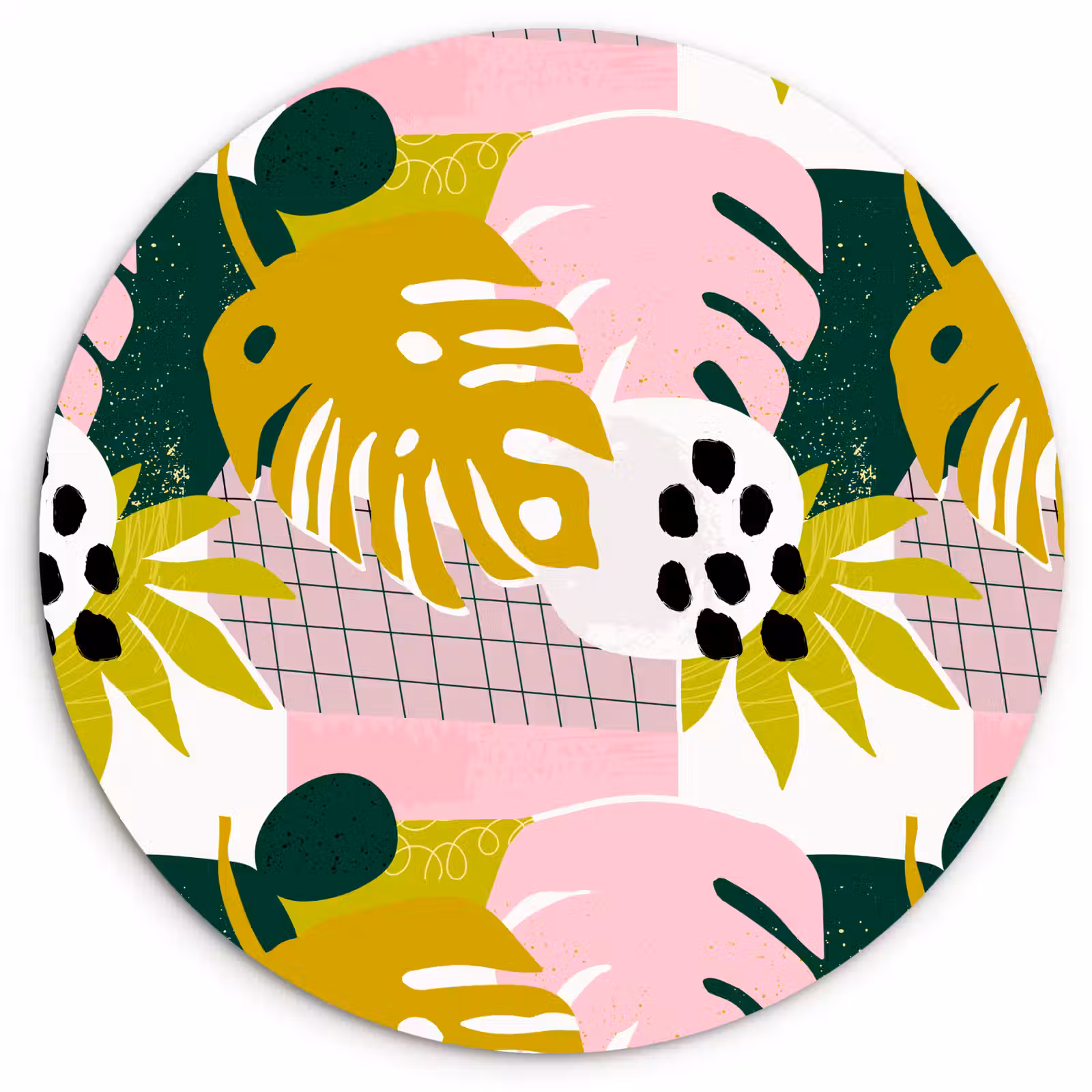 Wandcirkel - Glas - Tropisch - Bladeren - Jungle - Roze - Groen — 1