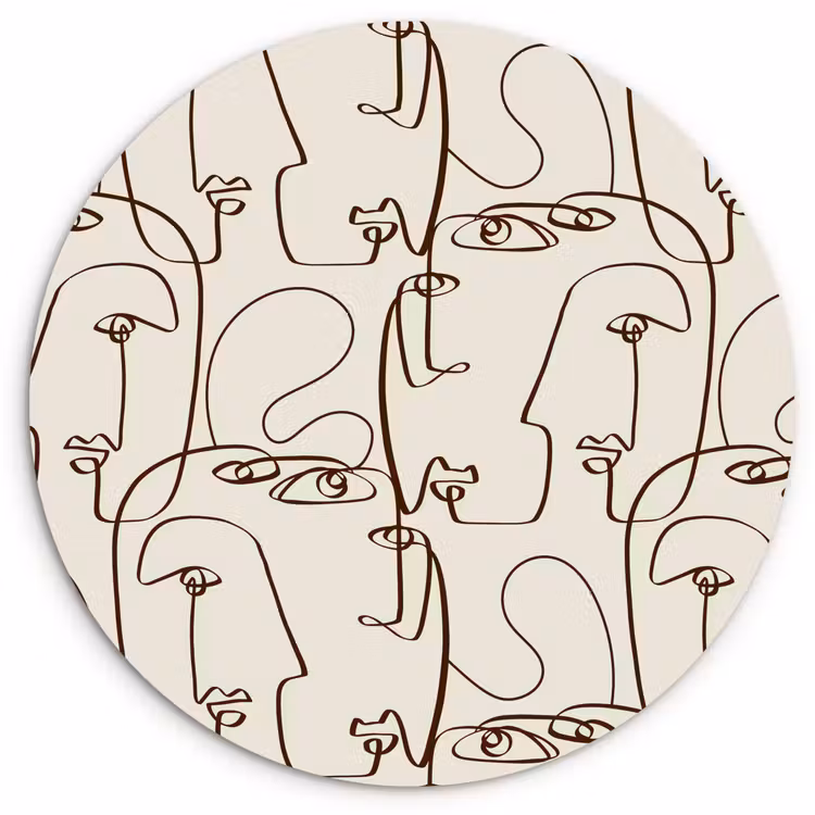 Wandcirkel - Glas - Beige - Gezicht - Lijnen - Bruin — 1