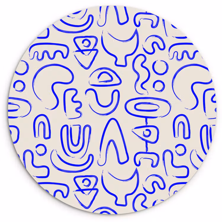 Wandcirkel - Glas - Blauw - Patroon - Abstract - Beige — 1