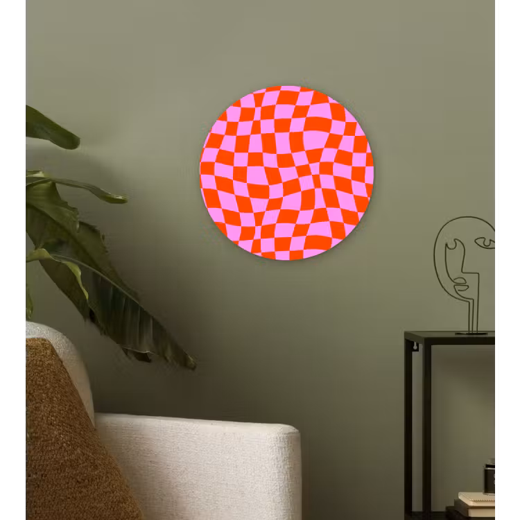 Wandcirkel - Glas - Blokken - Roze - Rood - Patroon — 3