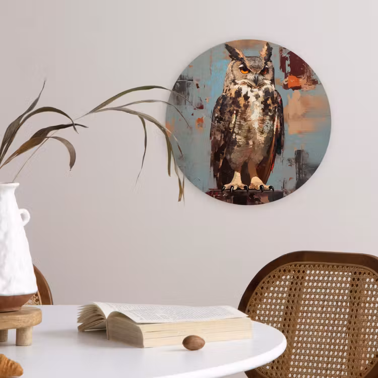 Wandcirkel - Glas - Geschilderd - Abstract - Uil - Bruin — 4