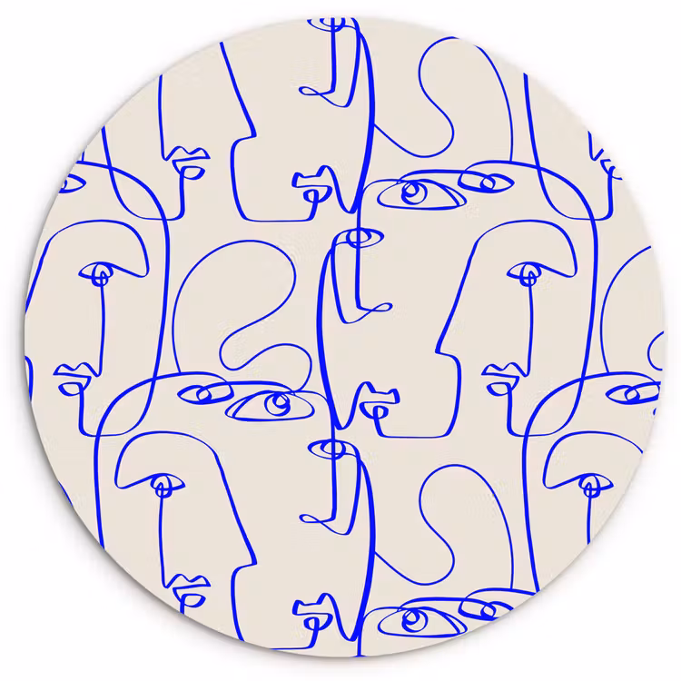 Wandcirkel - Glas - Gezicht - Blauw - Lijnen - Beige — 1
