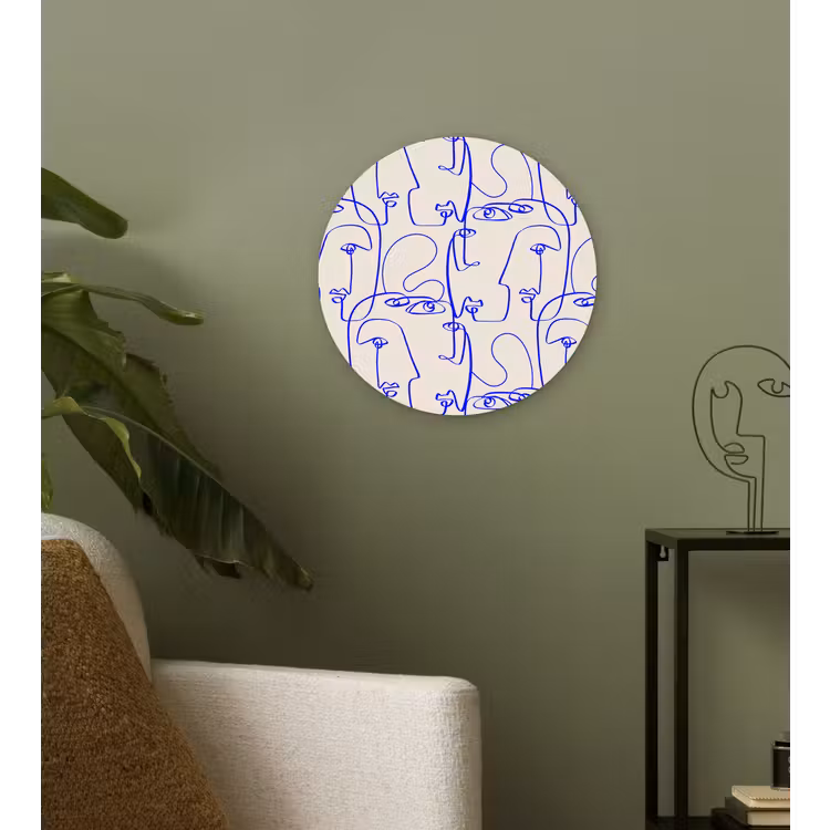 Wandcirkel - Glas - Gezicht - Blauw - Lijnen - Beige — 3