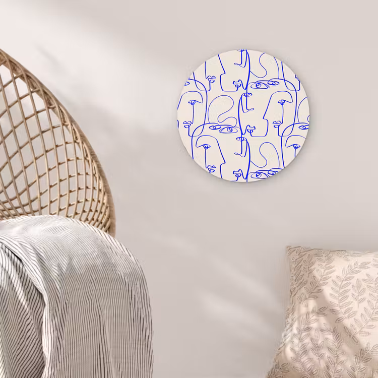 Wandcirkel - Glas - Gezicht - Blauw - Lijnen - Beige — 5
