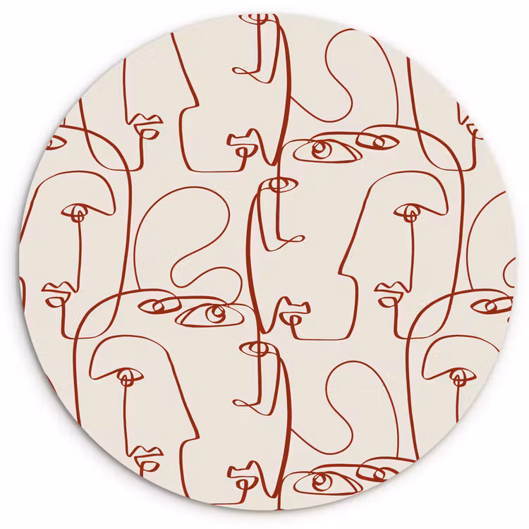 Wandcirkel - Glas - Gezichten - Abstract - Rood - Beige — 1