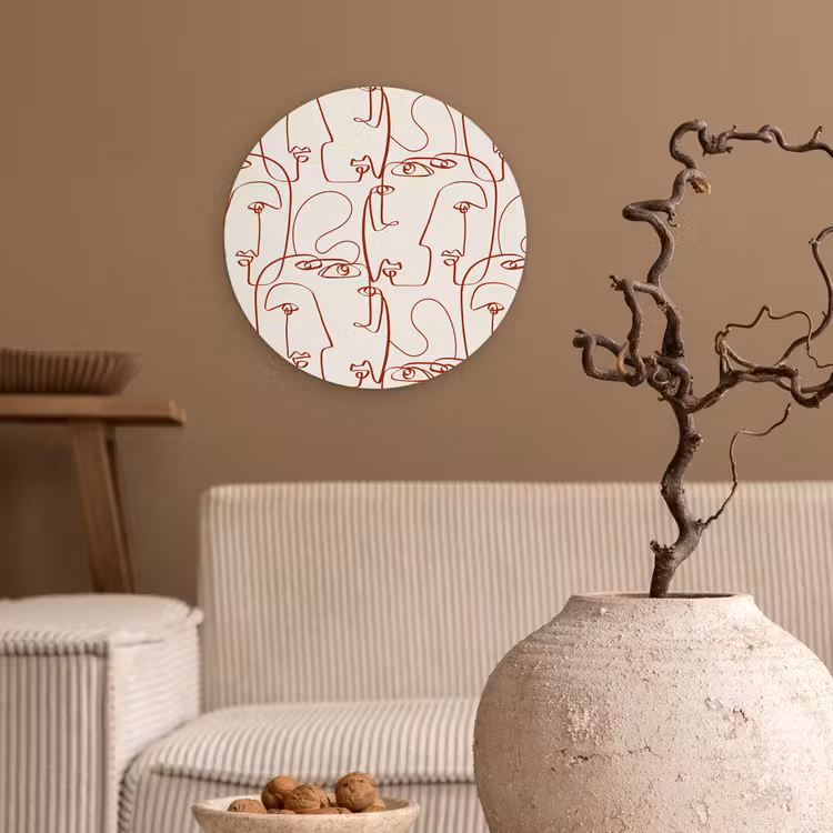 Wandcirkel - Glas - Gezichten - Abstract - Rood - Beige — 2