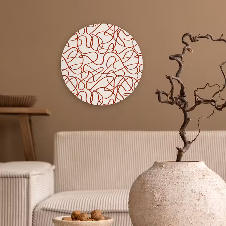 Wandcirkel - Glas - Lijnen - Abstract - Rood - Beige — 2