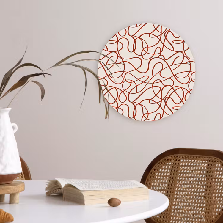 Wandcirkel - Glas - Lijnen - Abstract - Rood - Beige — 4