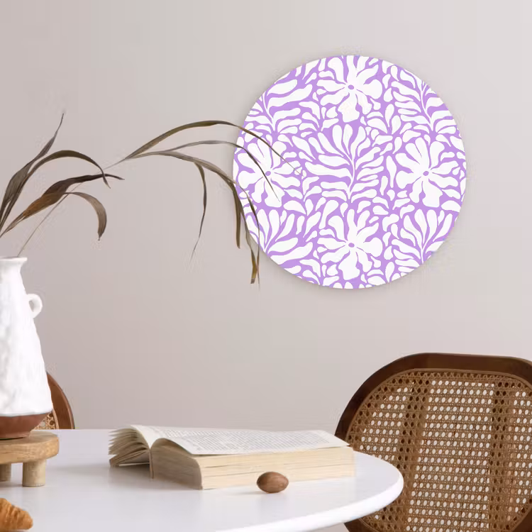 Wandcirkel - Glas - Paars - Wit - Bloemen — 4