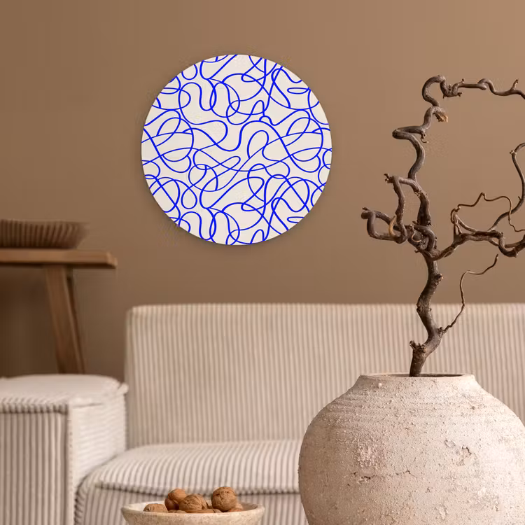 Wandcirkel - Glas - Patronen - Beige - Blauw - Lijnen — 2