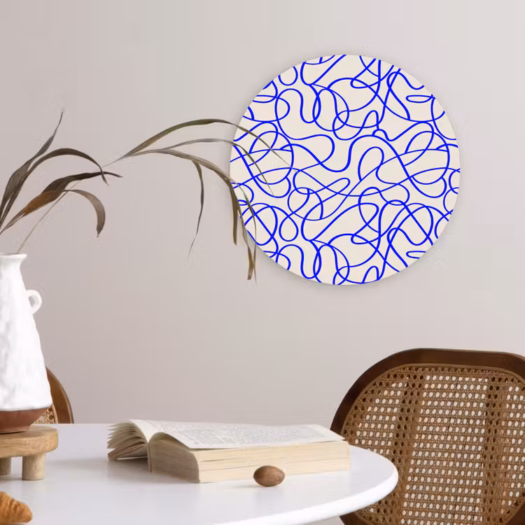Wandcirkel - Glas - Patronen - Beige - Blauw - Lijnen — 4