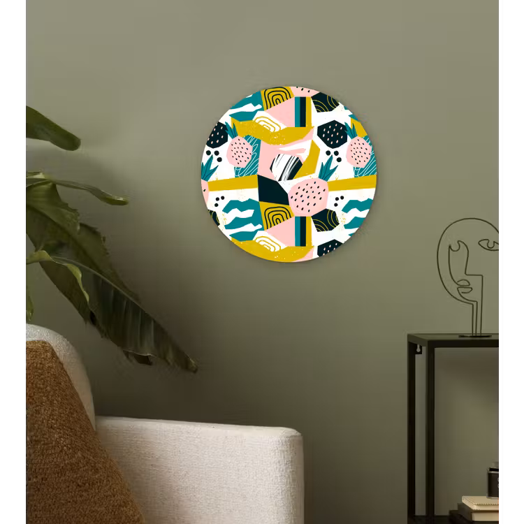 Wandcirkel - Glas - Tropisch - Abstract - Ananas - Geel - Groen - Roze — 3