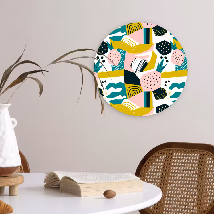 Wandcirkel - Glas - Tropisch - Abstract - Ananas - Geel - Groen - Roze — 4